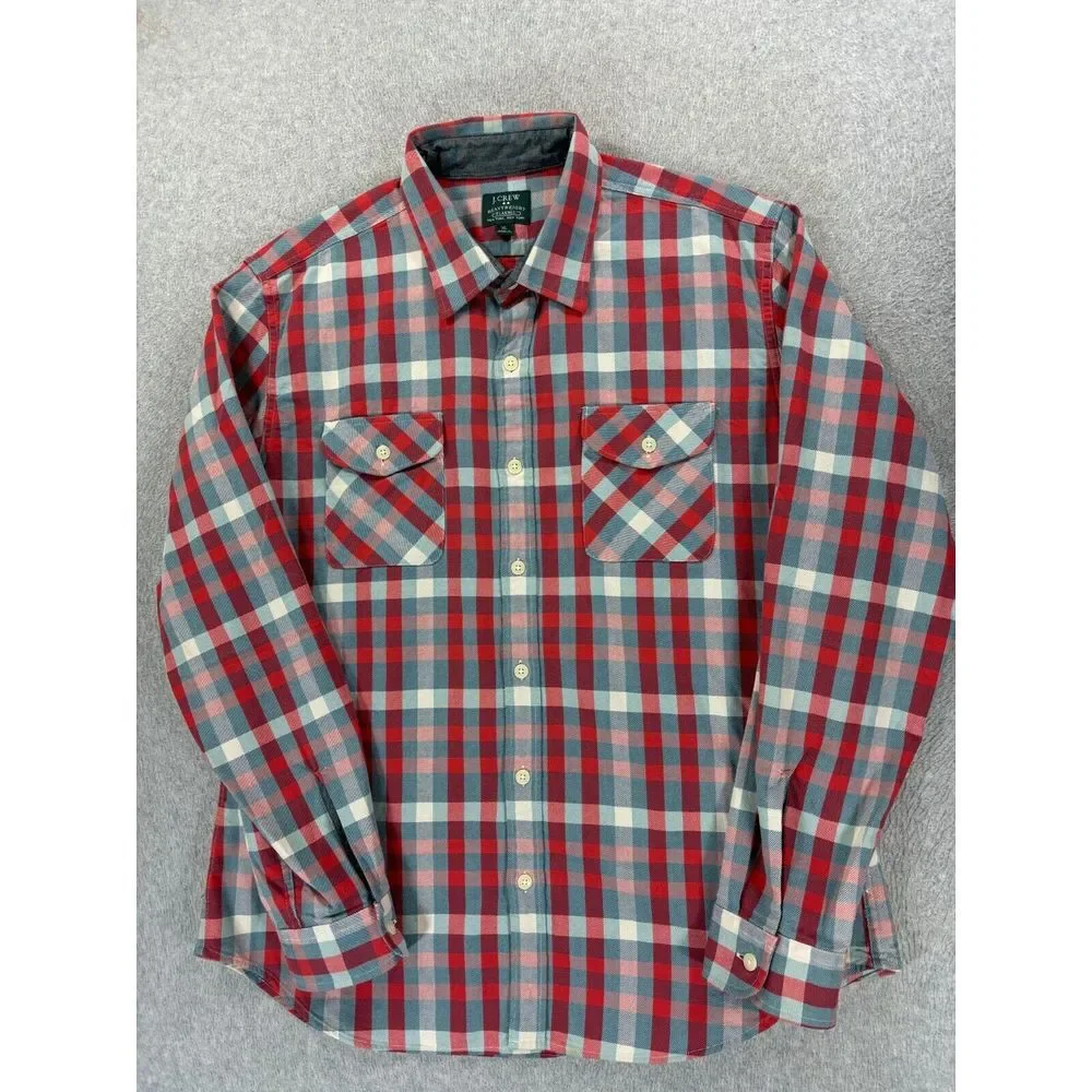 J Crew Heavyweight Plaid Flannel Long Sleeve Button Down Shirt (Men's XL) Red